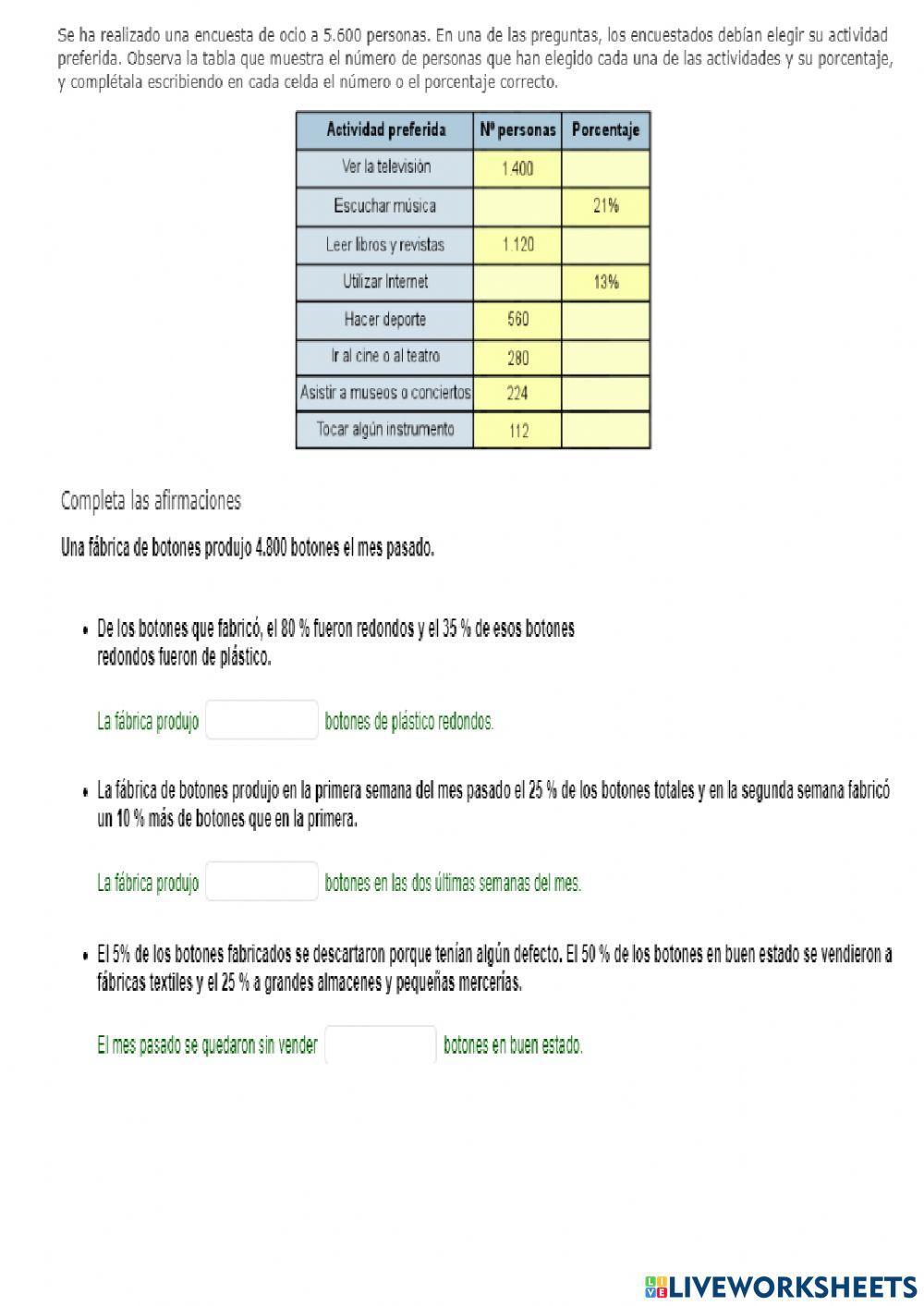 Problemas porcentajes