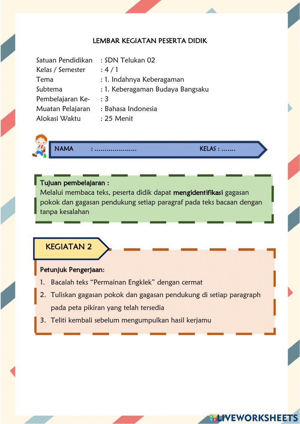 LKPD B.Indonesia Kelas 4 Tema 1 Subtema 1 Pembelajaran 3