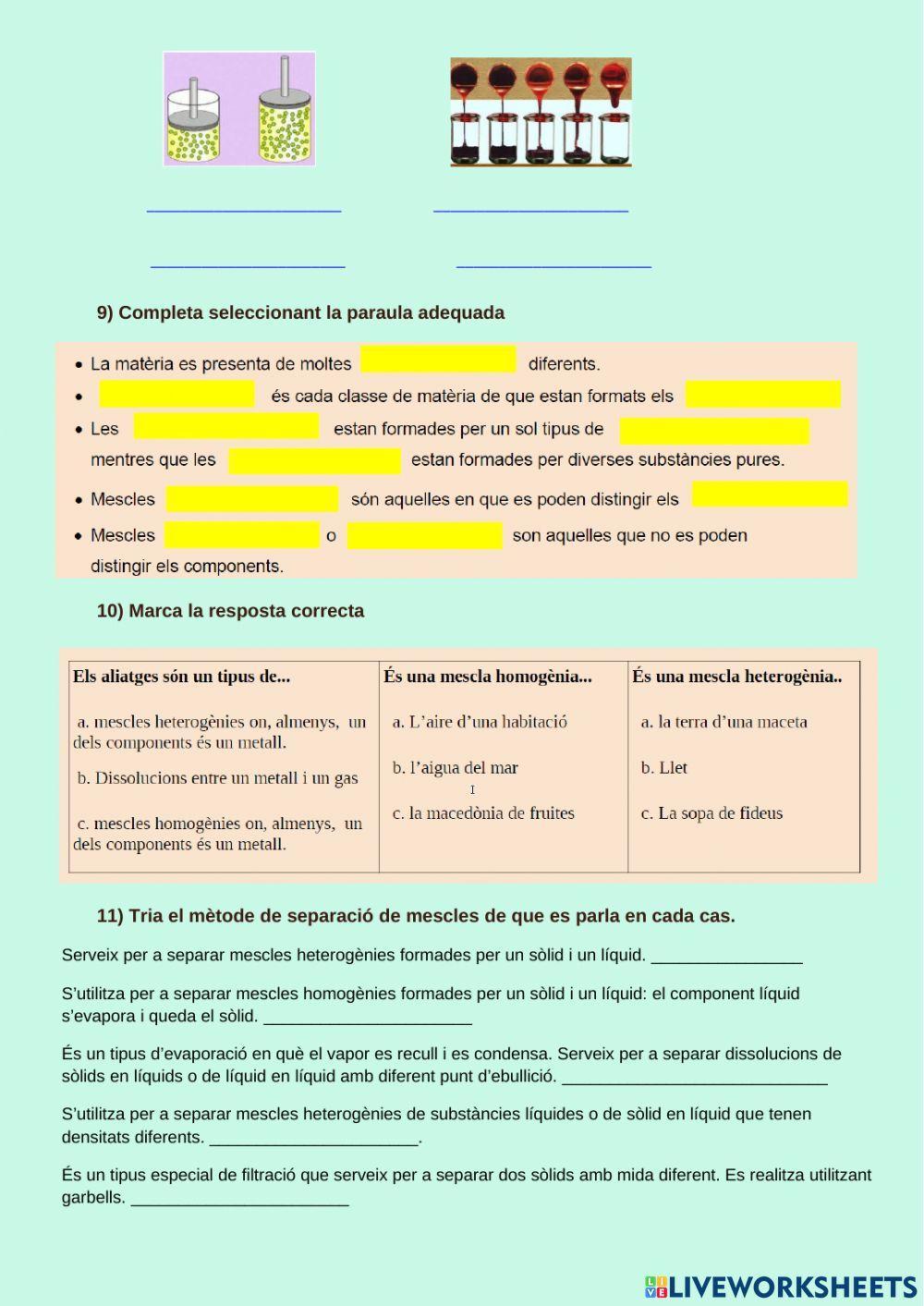 Matèria, mescles i reaccions químiques Matèria, mescles i reaccions químiques