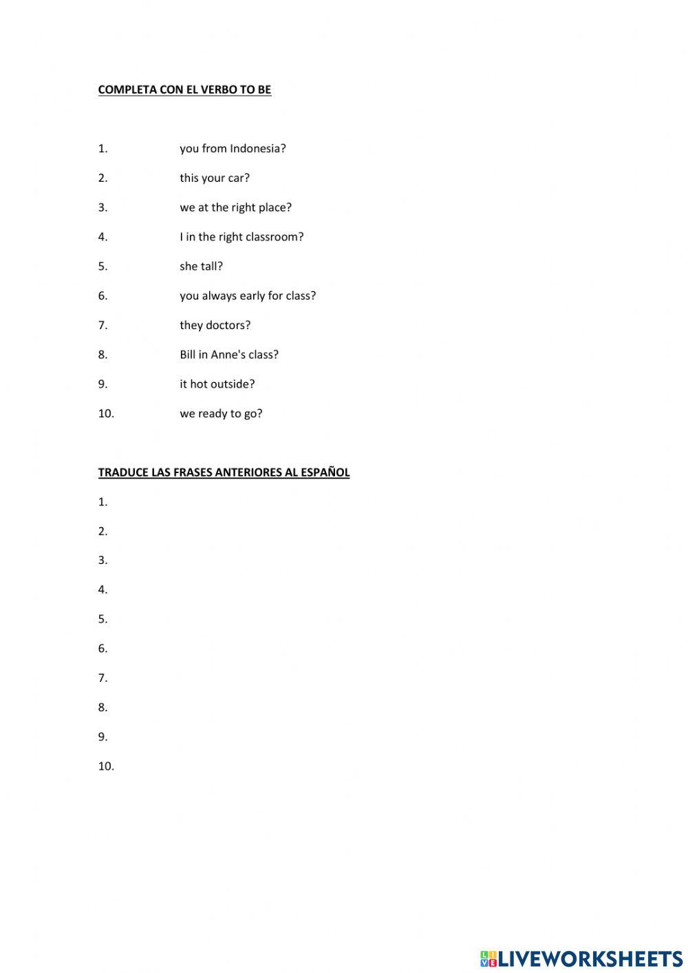 Traduccion verbo to be