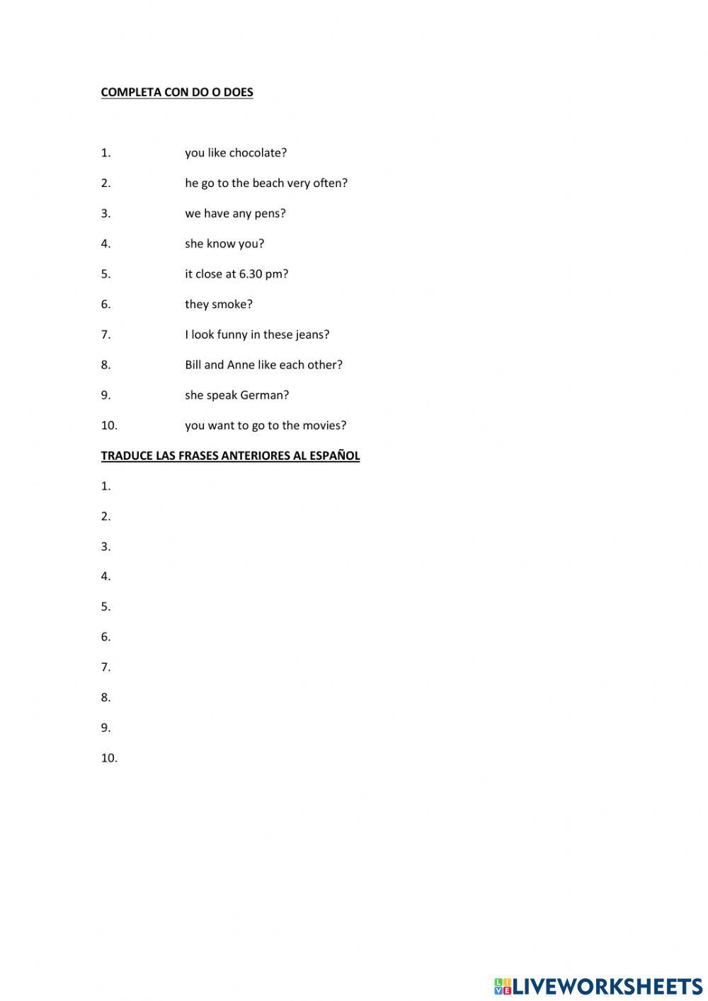 Traduccion presente simple