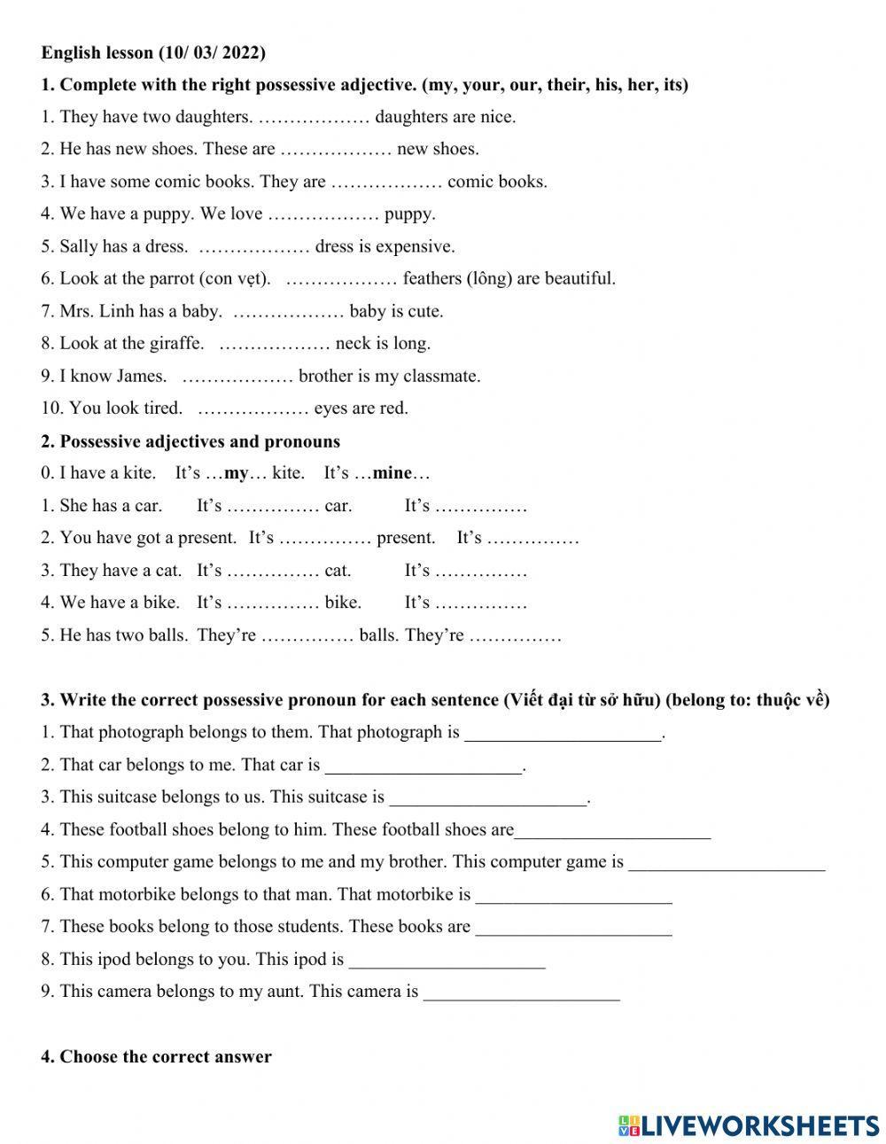Group 5 - Possessive adjectives and pronouns