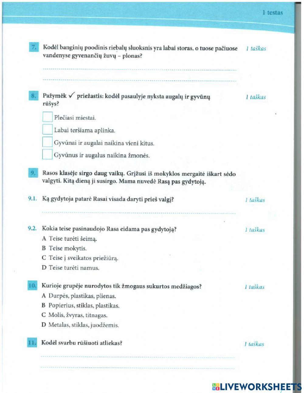 Pasaulio pažinimo standartizuotas testas.