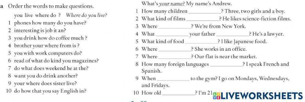 Word order in Present Simple questions