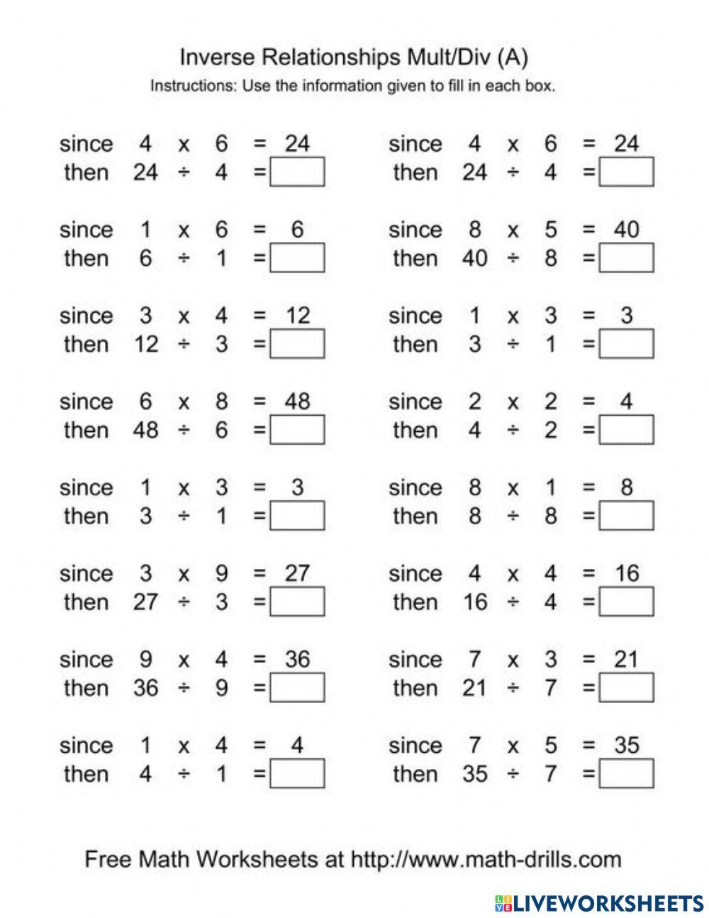 Inverse Operations- Multiplication & Division