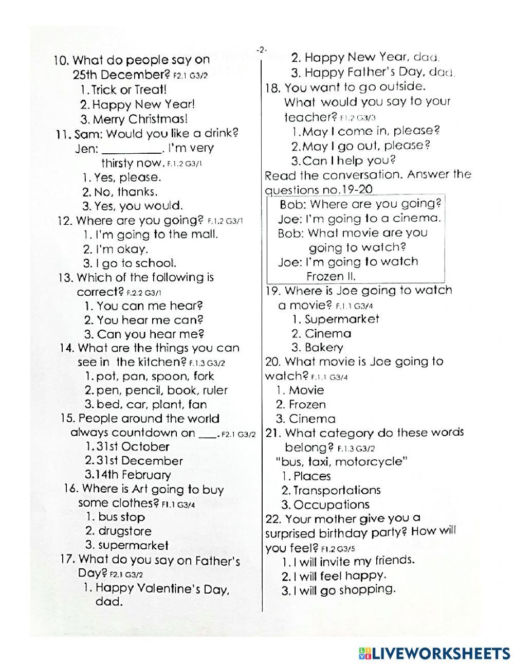 English 2nd sem (BMA test 2021)