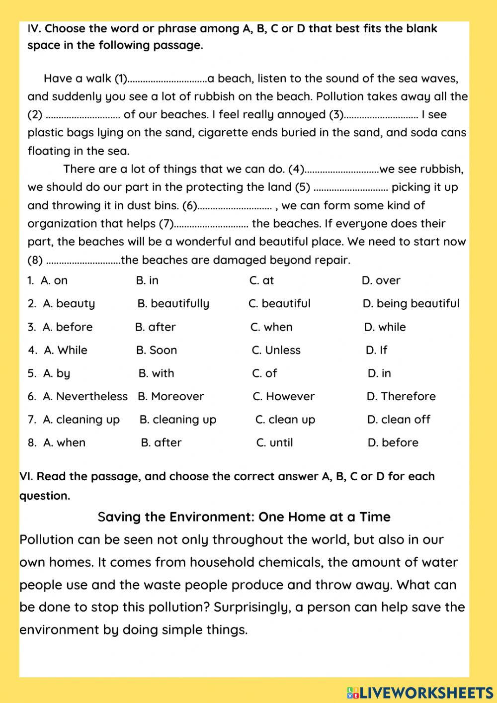 Worksheet Unit 7-Grade 8