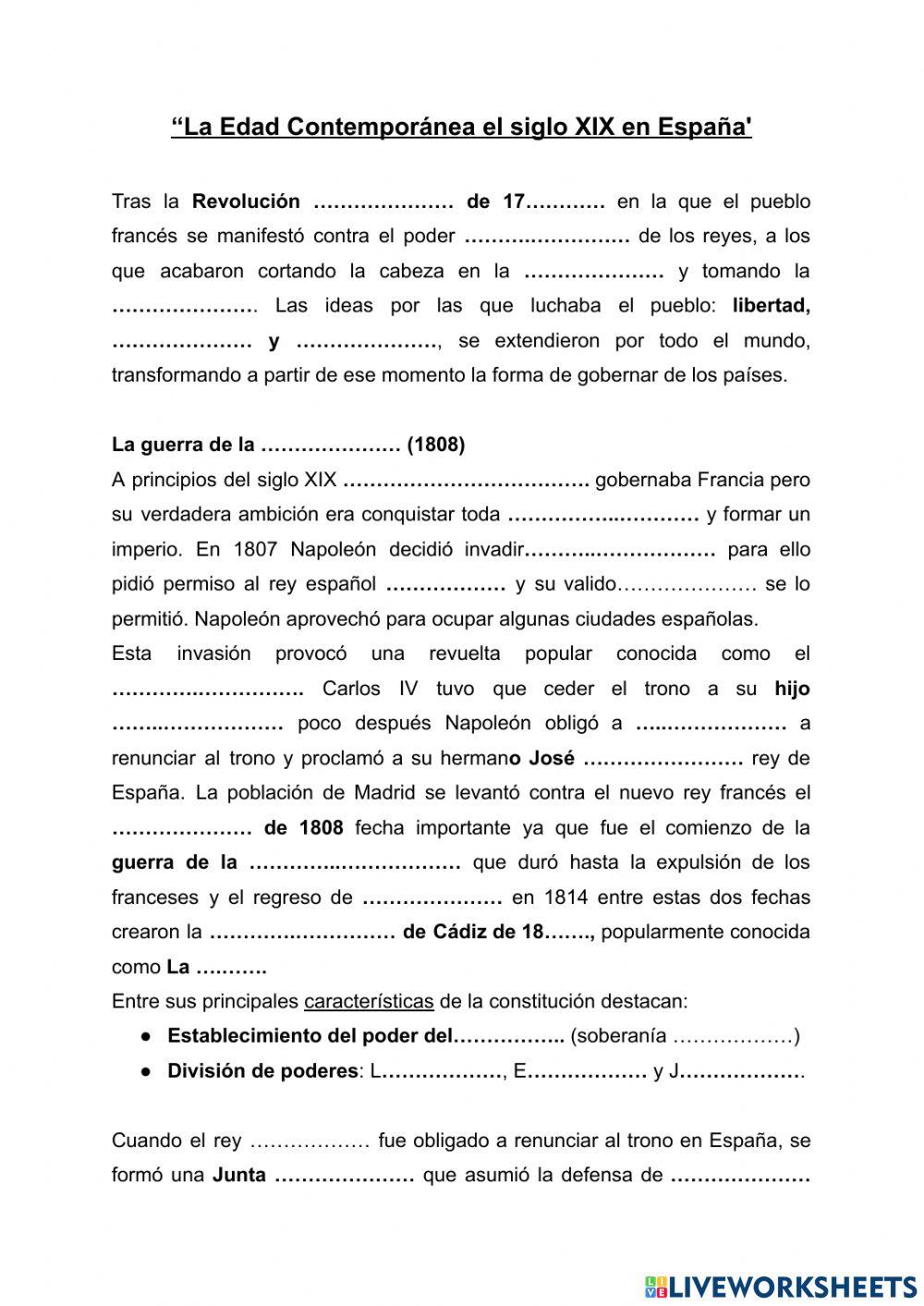 Historia de España S XIX 1ª parte