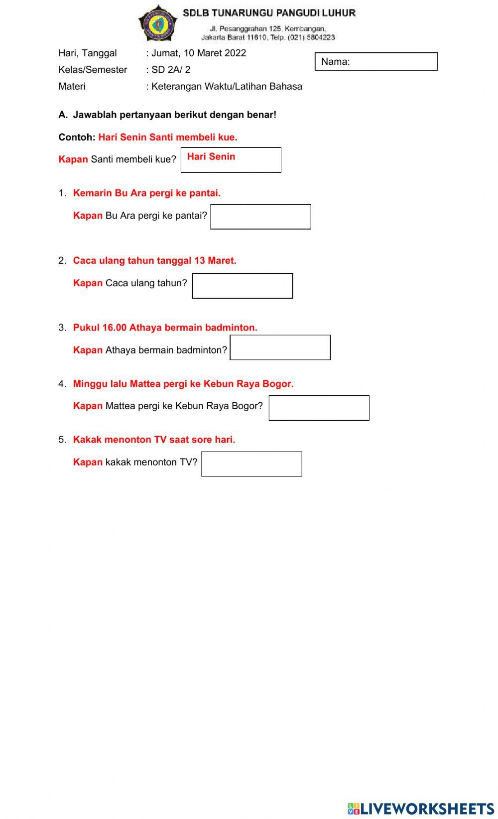 Kata keterangan waktu