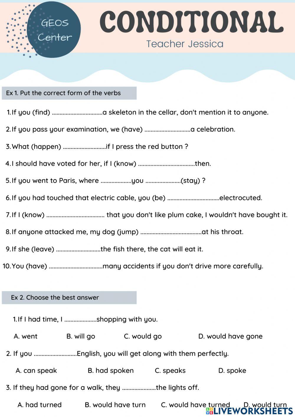 Conditional interactive exercise for F8 | Live Worksheets