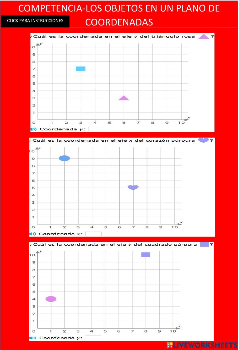 Los objetos en un plano de coordenadas