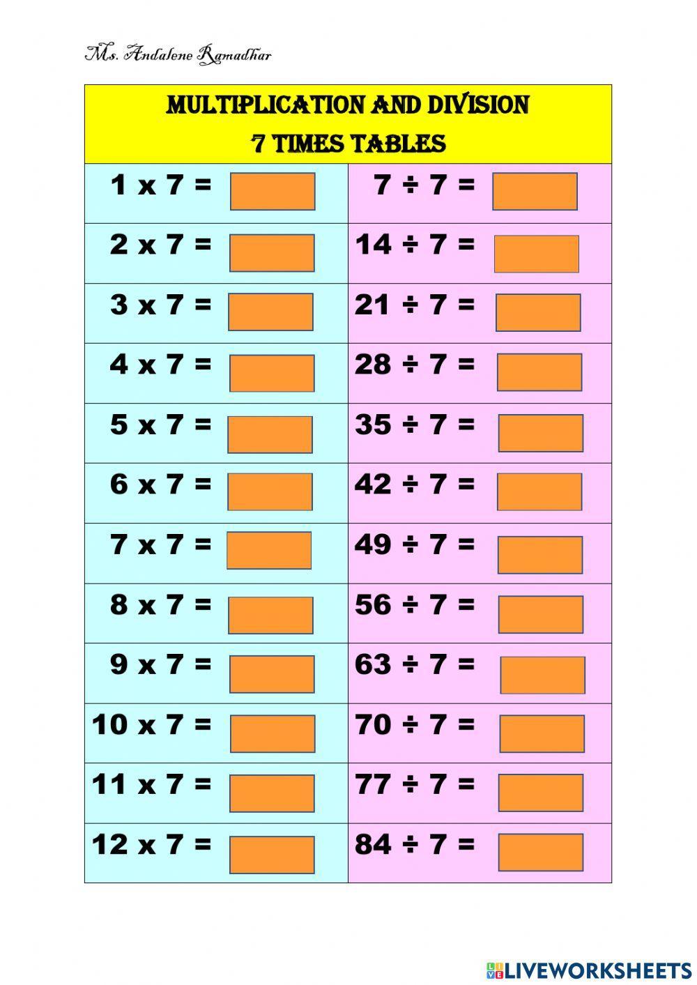 Multiplication and division 7 times tables