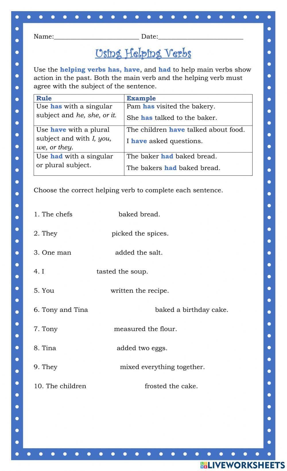 Using Helping Verbs Has Have and Had