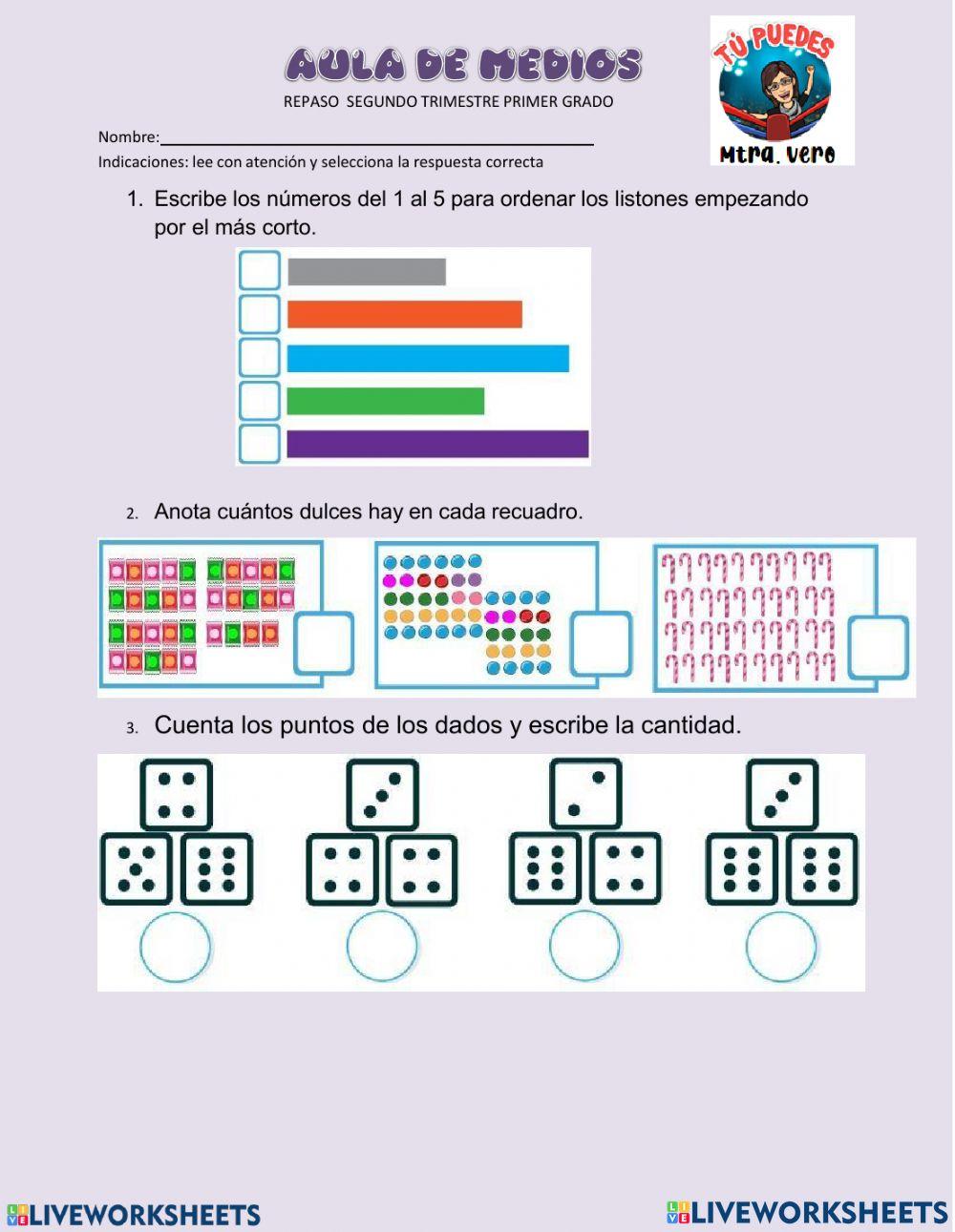 Repaso de matemáticas 2° trimestre 1° grado