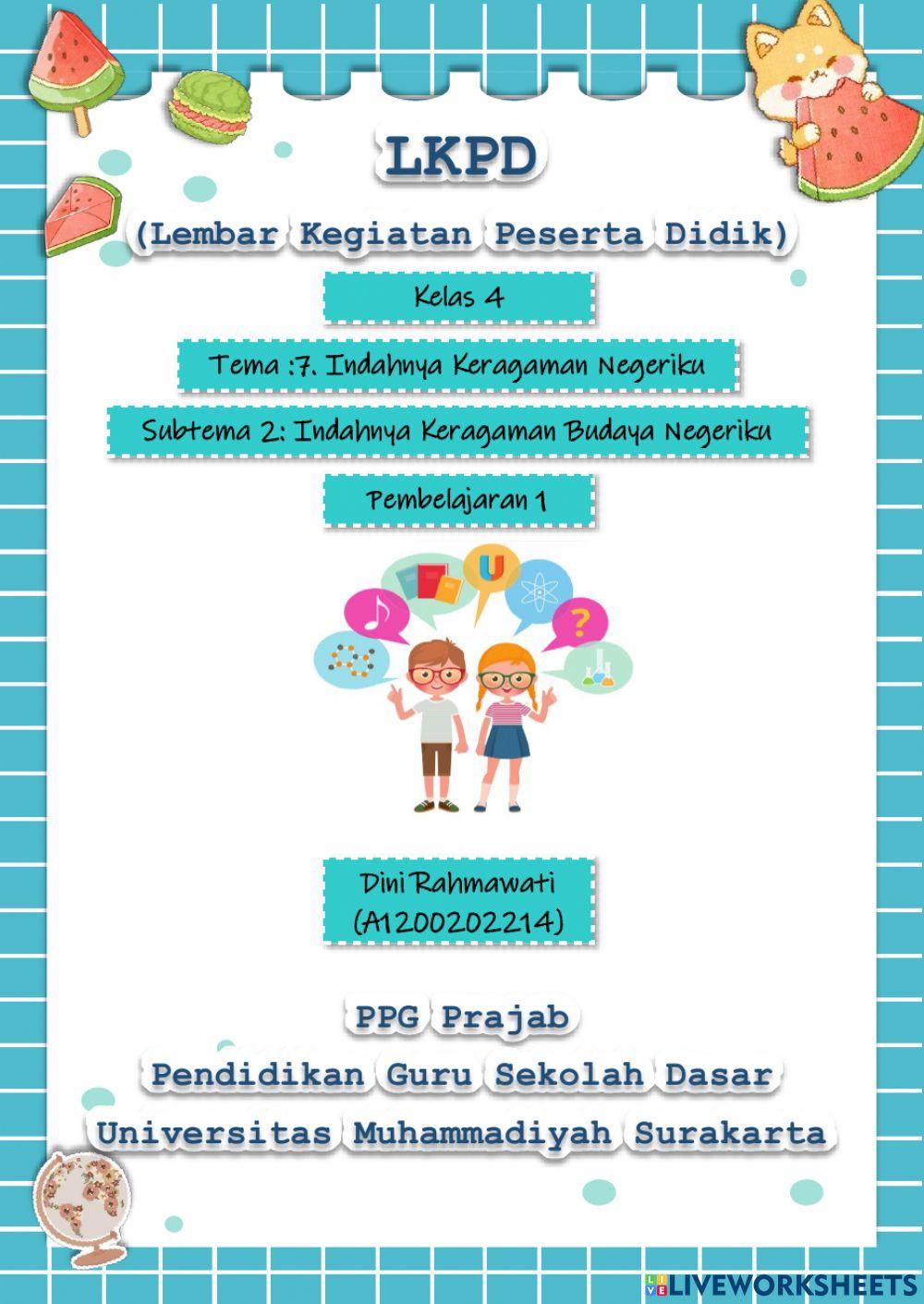 LKPD Kelas 4, Tema 7, Subtema 2, Pembelajaran 1