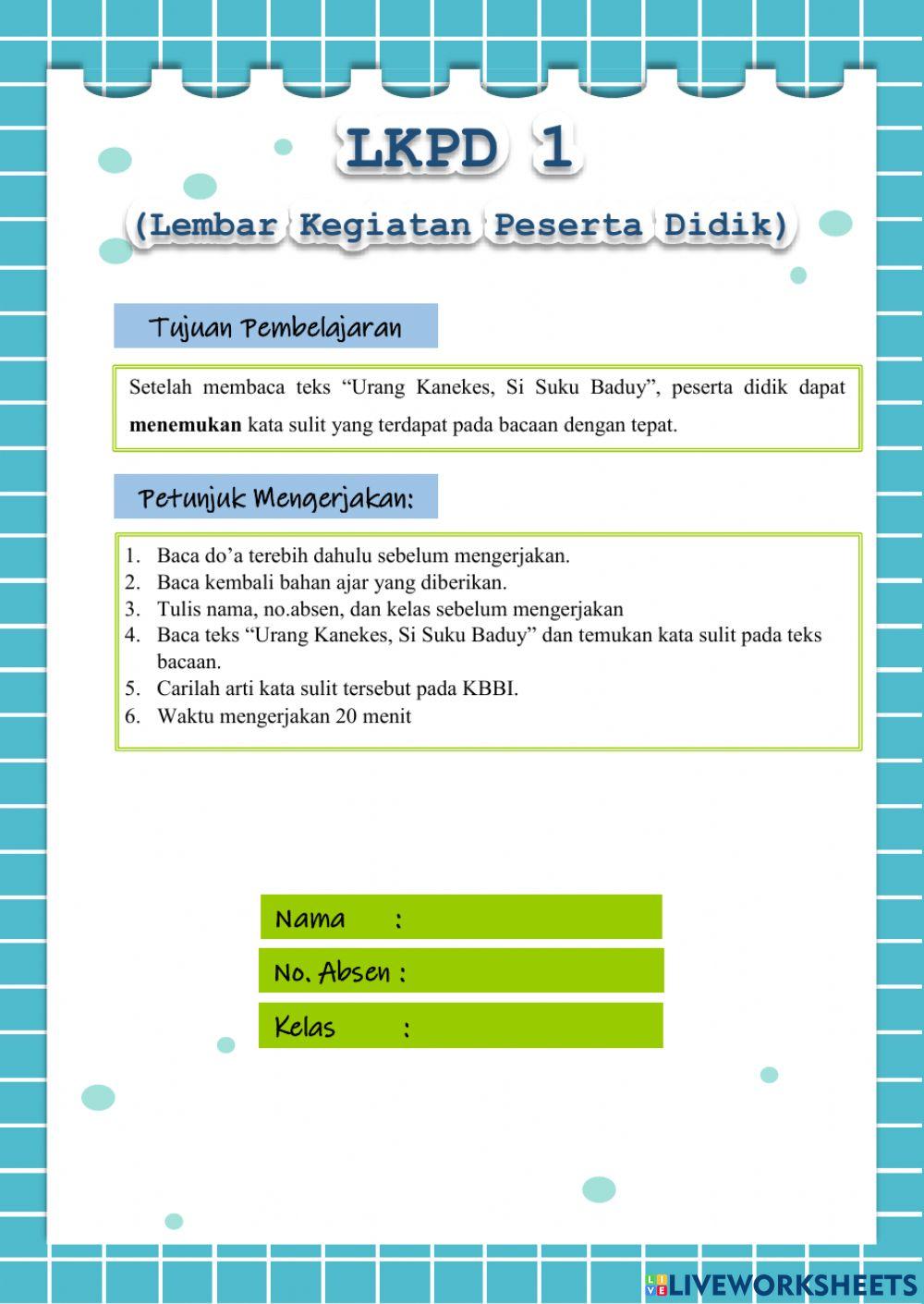 LKPD Kelas 4, Tema 7, Subtema 2, Pembelajaran 1