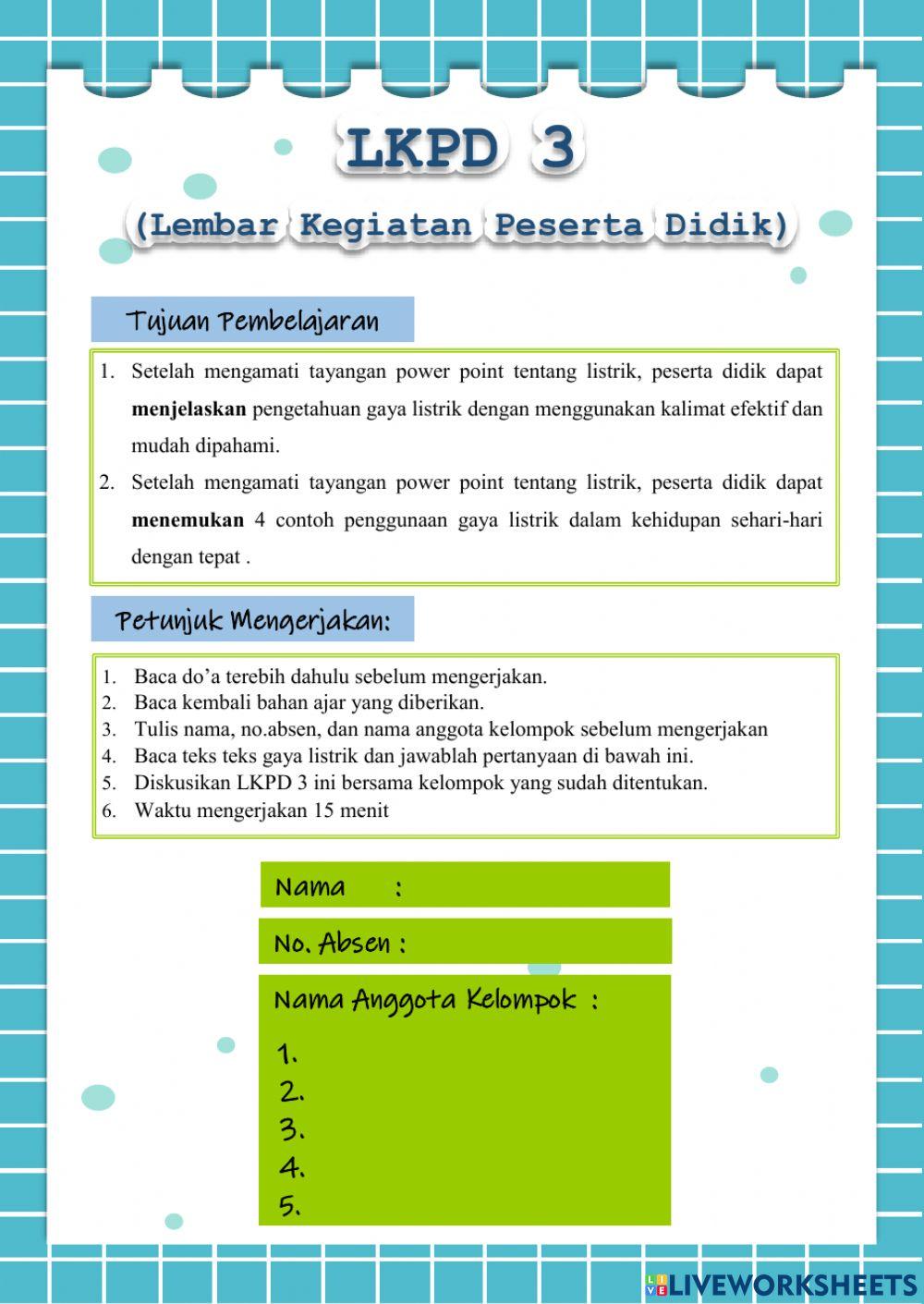 LKPD Kelas 4, Tema 7 Subtema 2 Pembelajaran 1