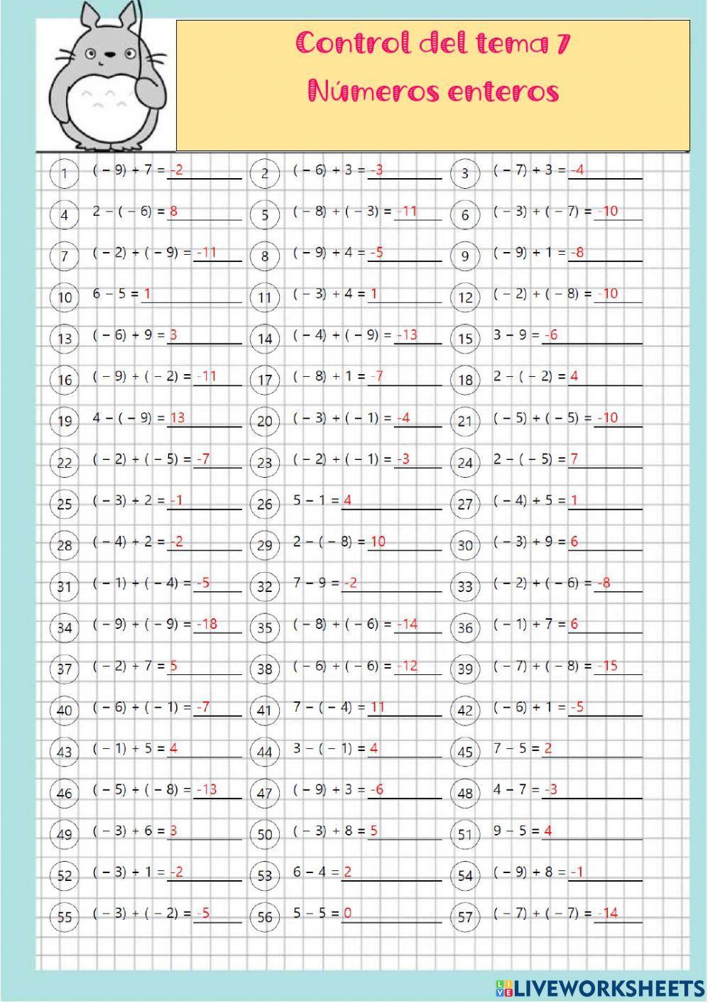 Sumas y restas enteros