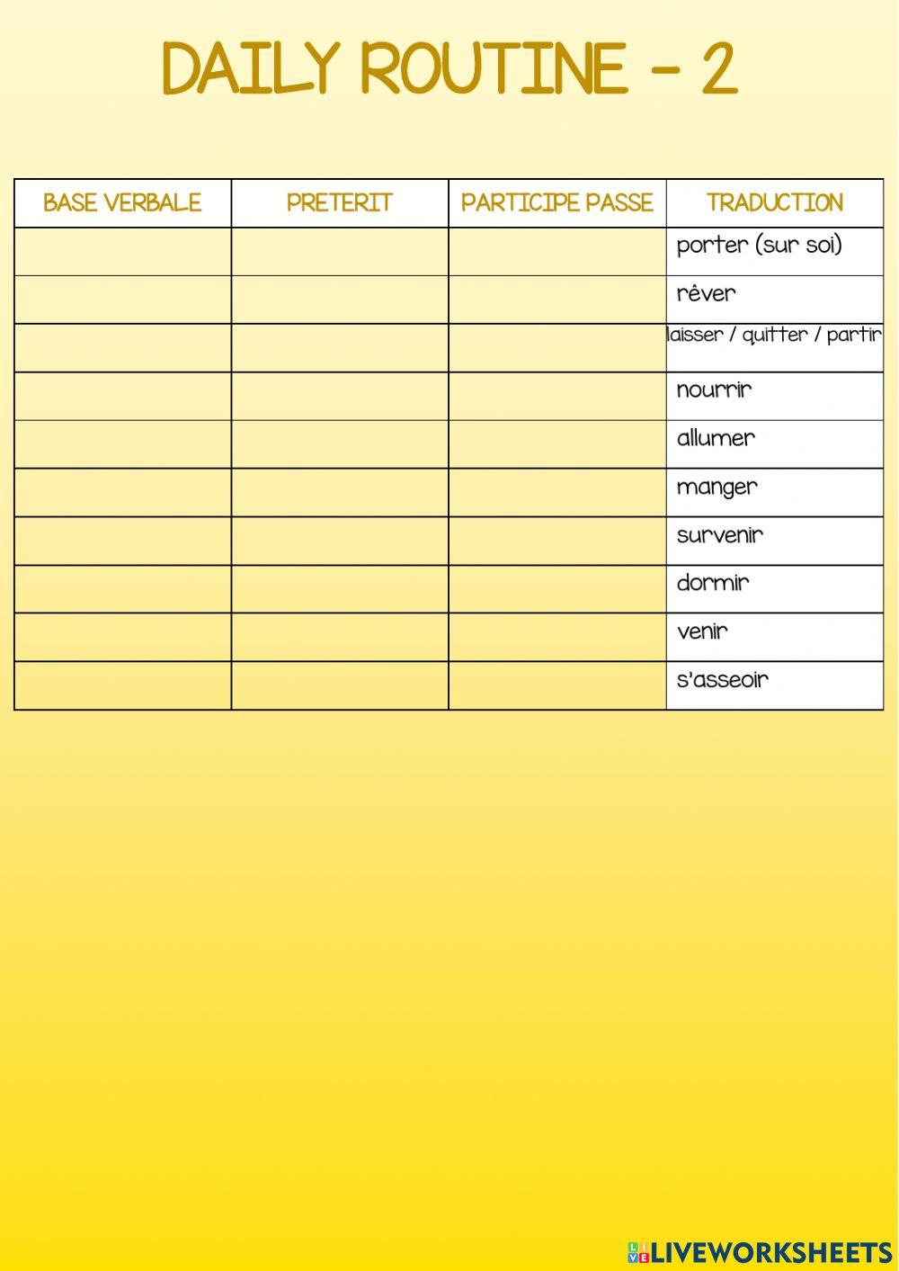 Irregular vebs - daily routine 2