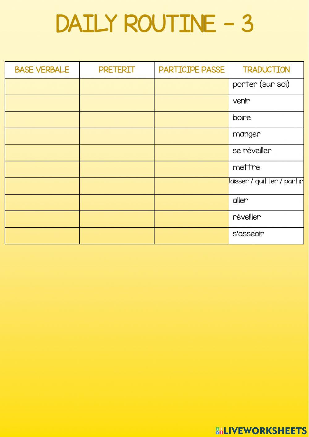 Irregular vebs - daily routine 2