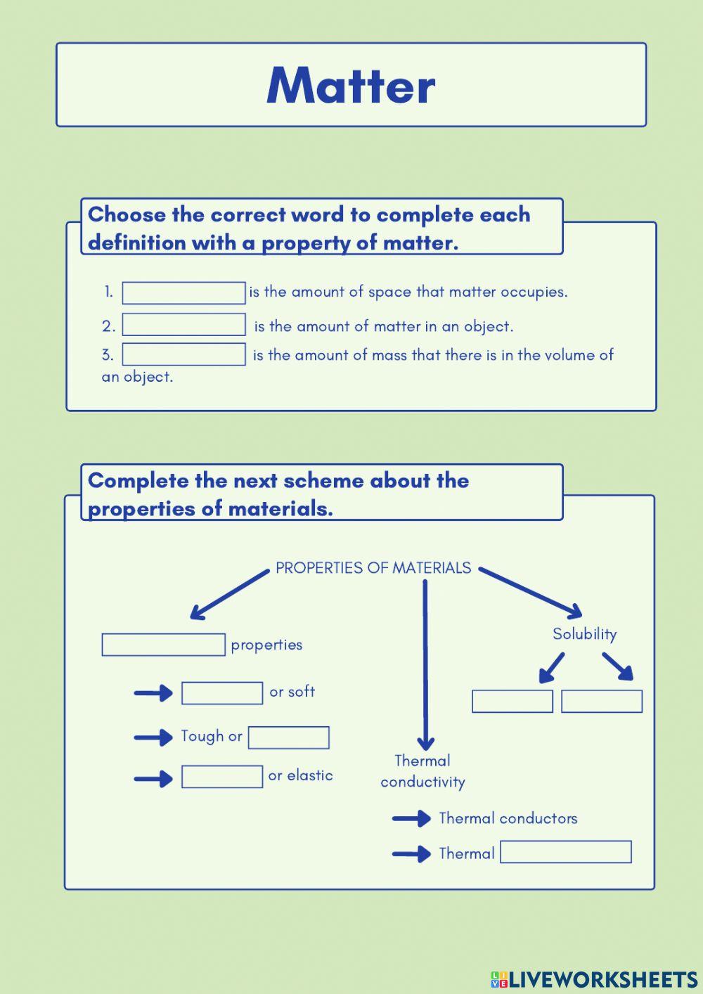 Matter review | Live Worksheets