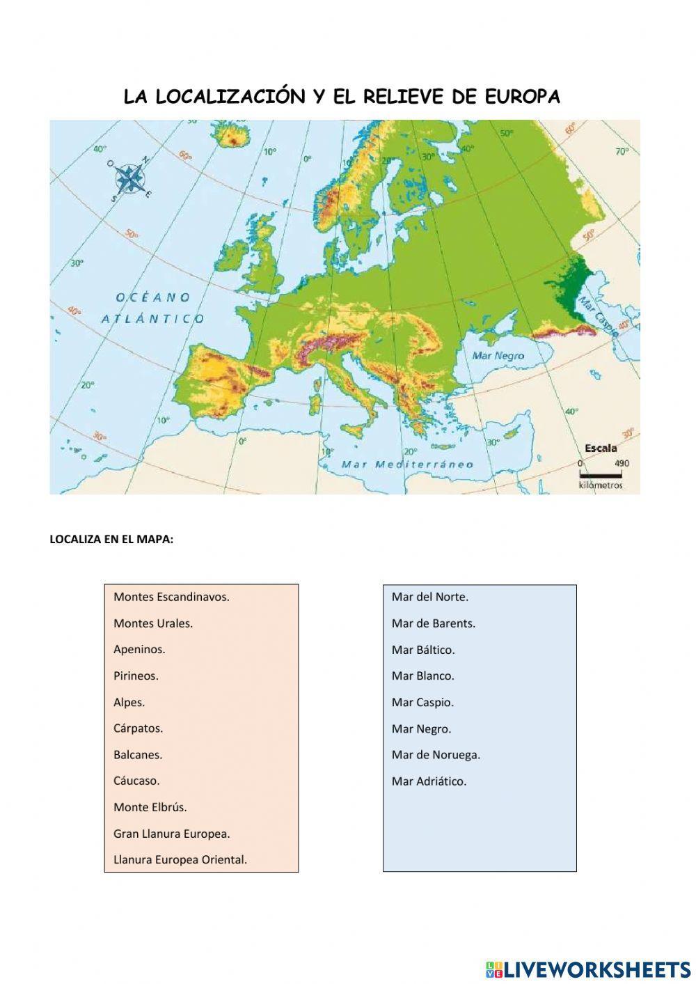 La localización y el relieve de europa