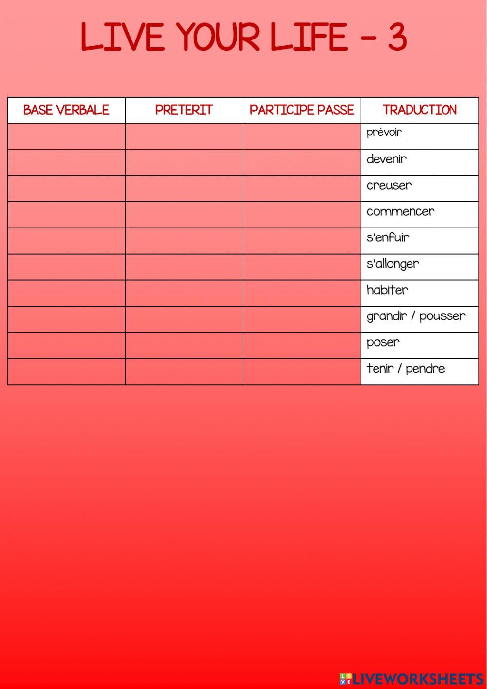 Irregular vebs - live your Life 3