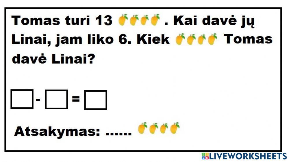 Tekstinis atimties su nežinomu