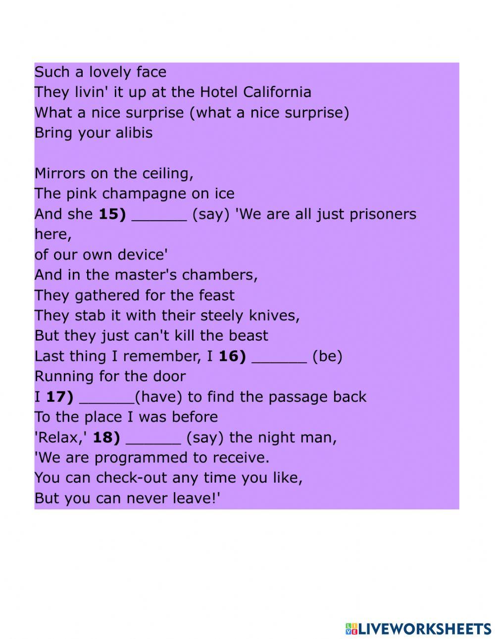 Hotel california simple past practice