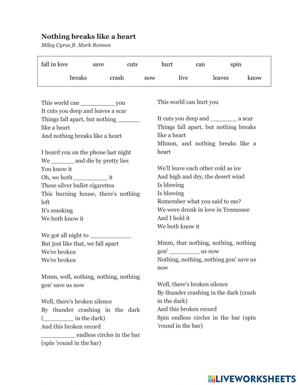 Nothing breaks like a heart song