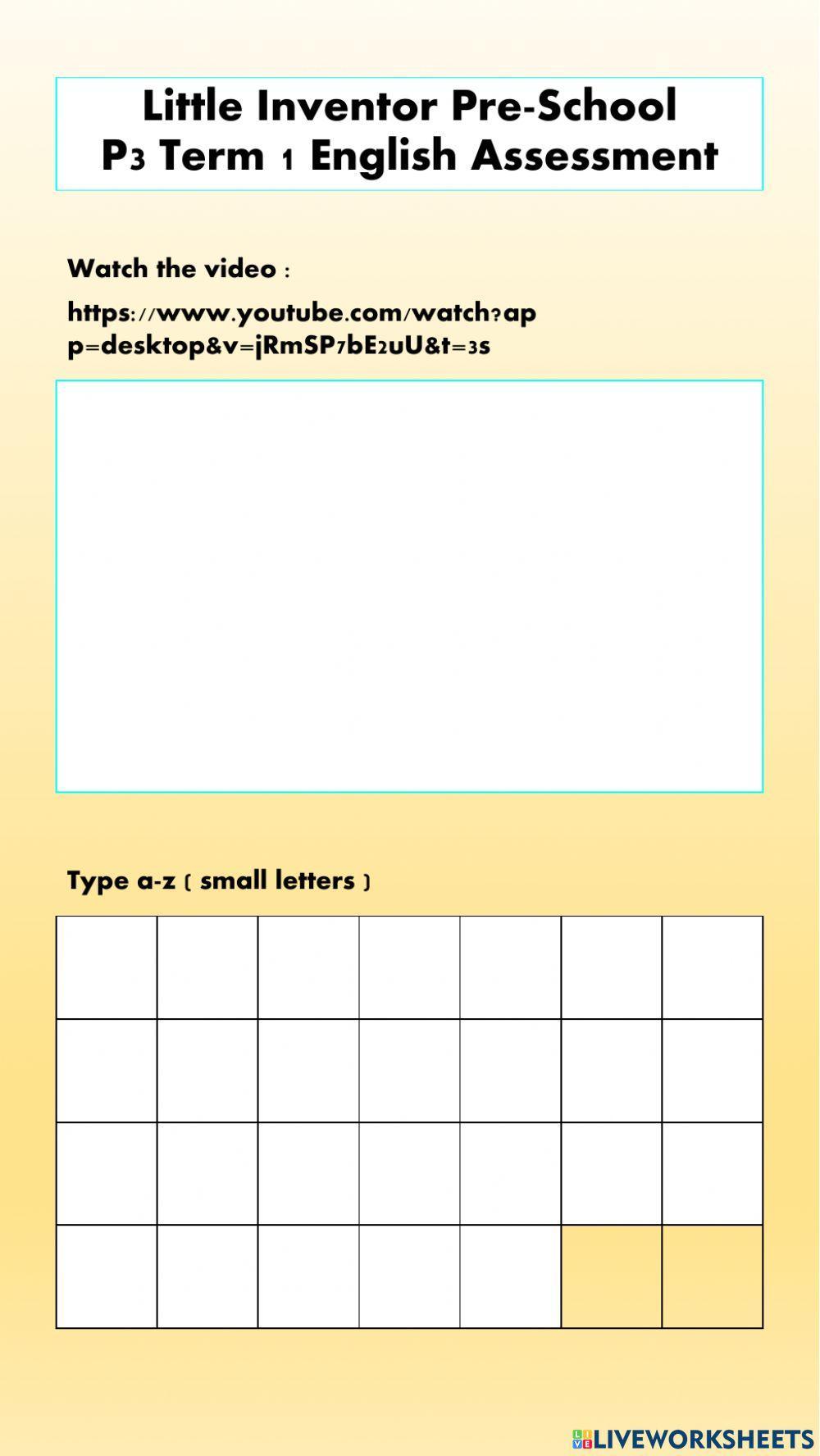 Little Inventor Pre-School English Assessment Little Inventor Pre-School English Assessment