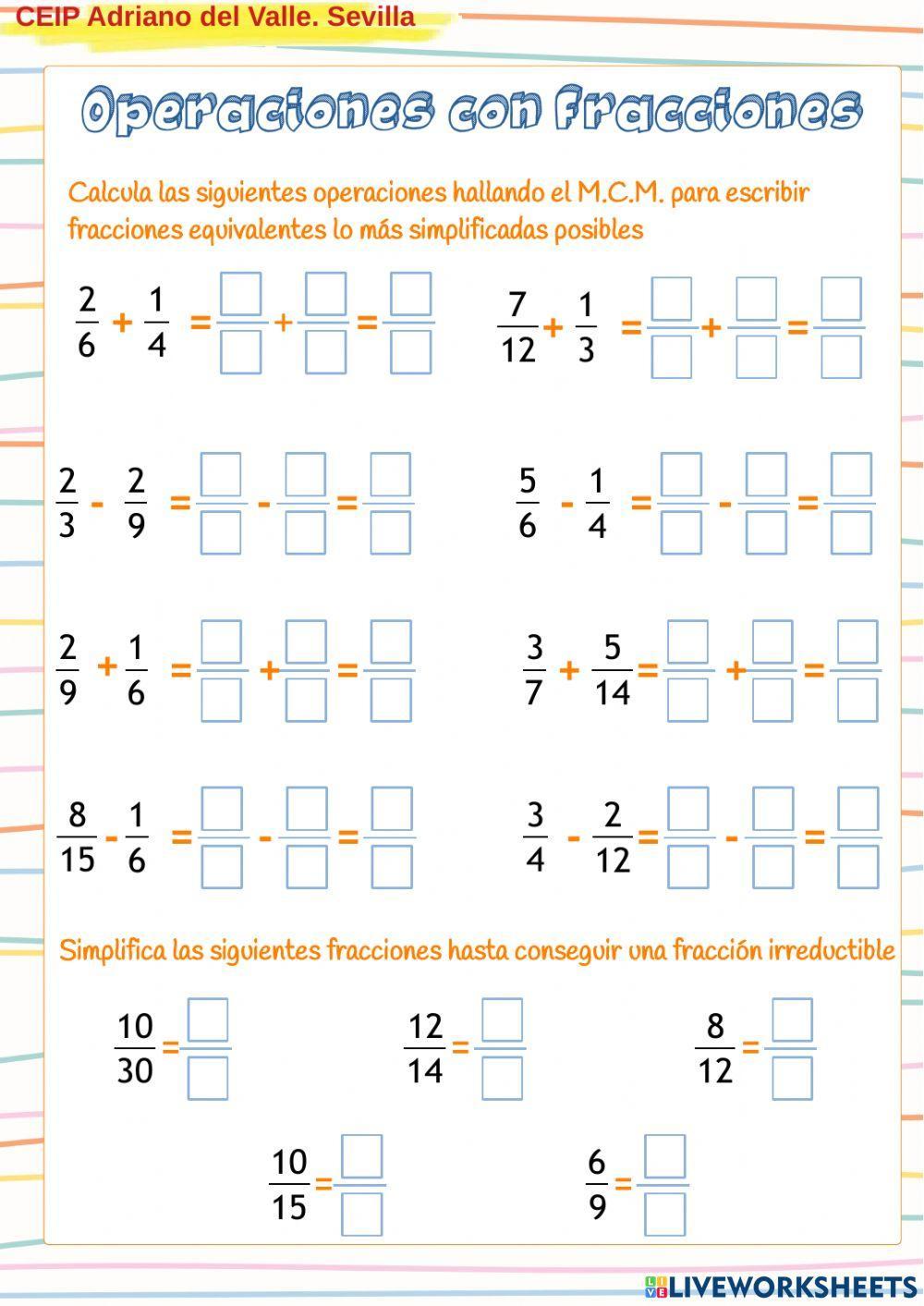 Operaciones con fracciones 2