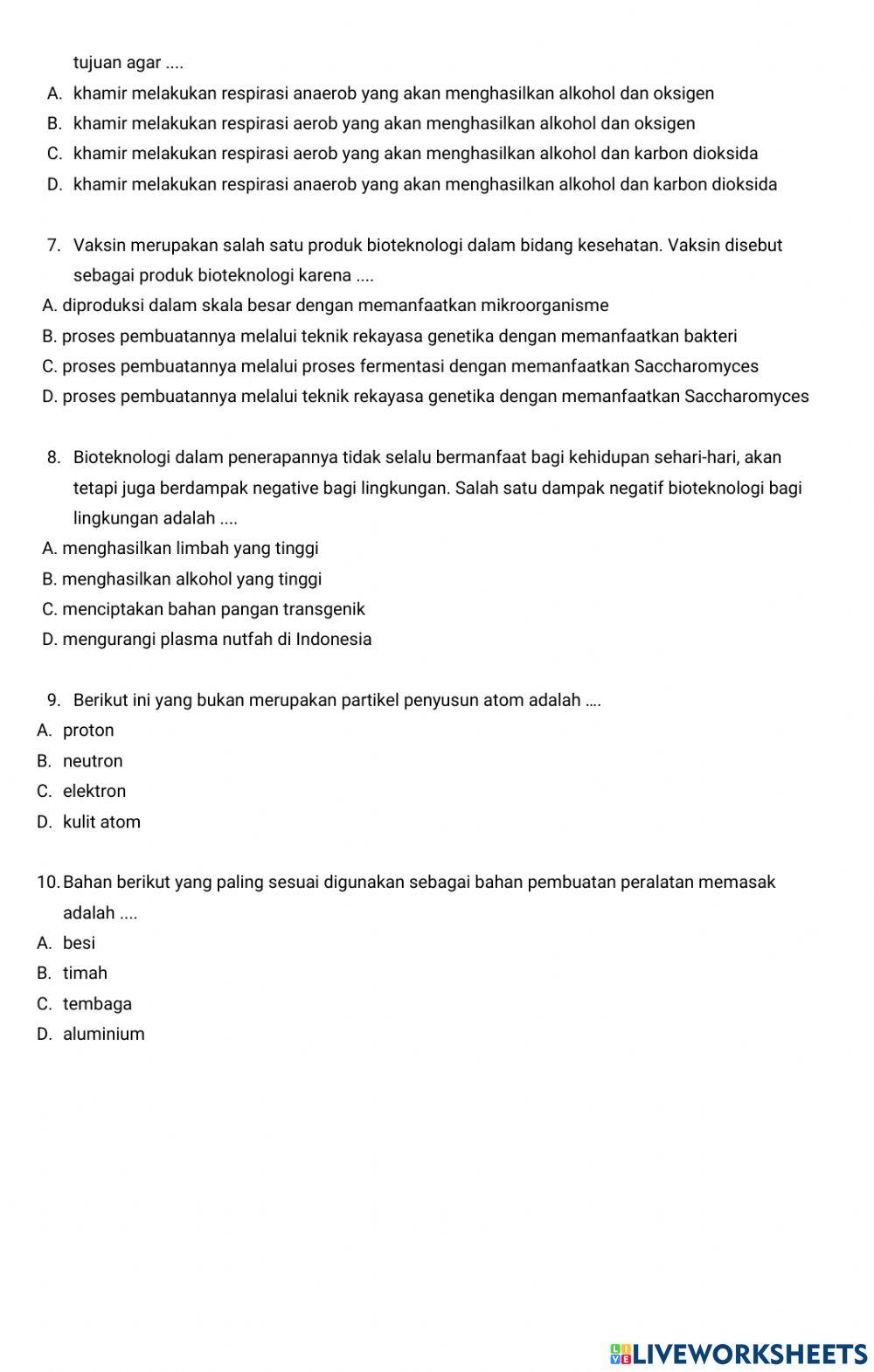 Soal pts ipa kelas ix semester 2