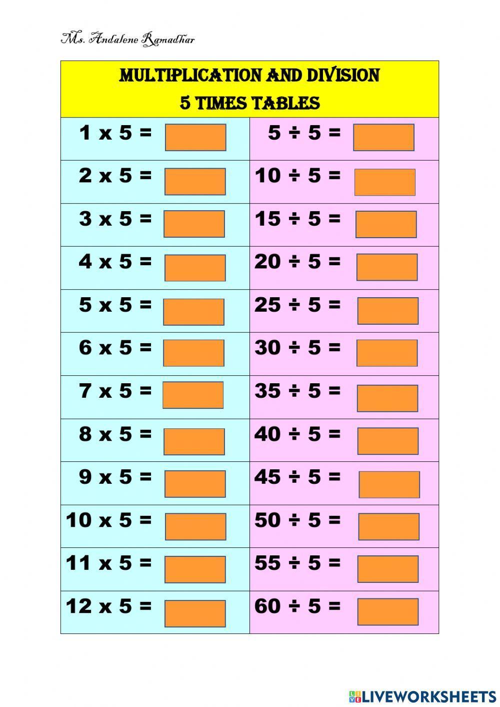 Multiplication and Division 5 Times Tables