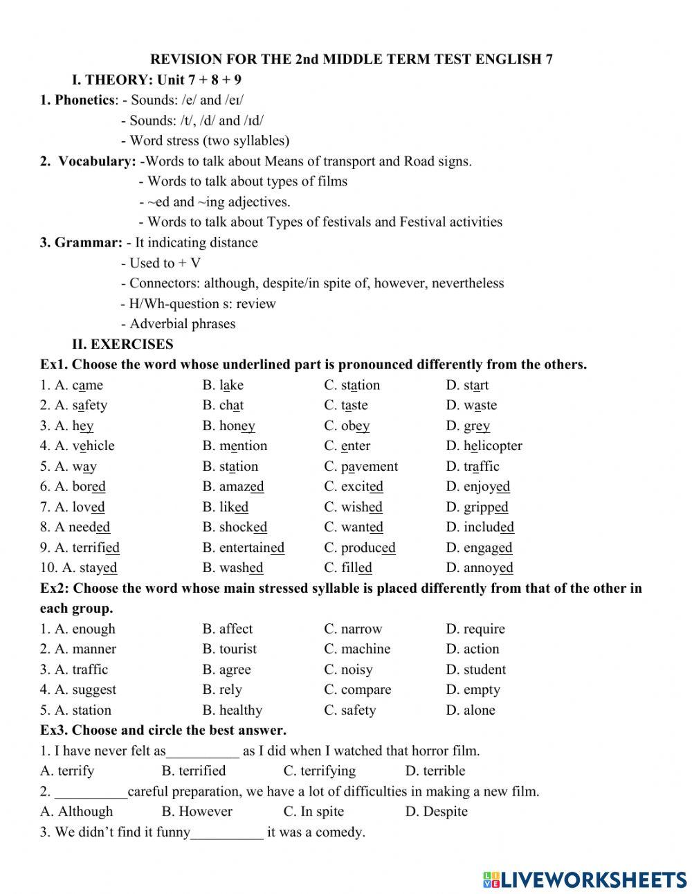 Grade 7- Mid term test 2