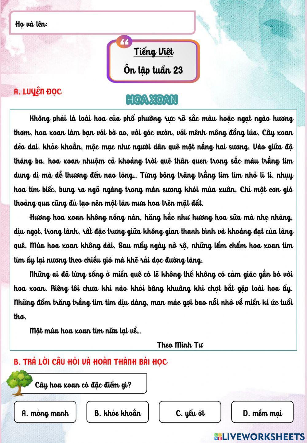 Phiếu cuối tuần 23