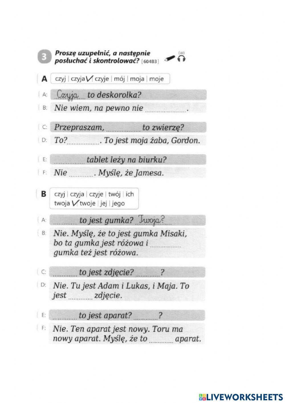 Zaimki dzierżawcze i pytajne