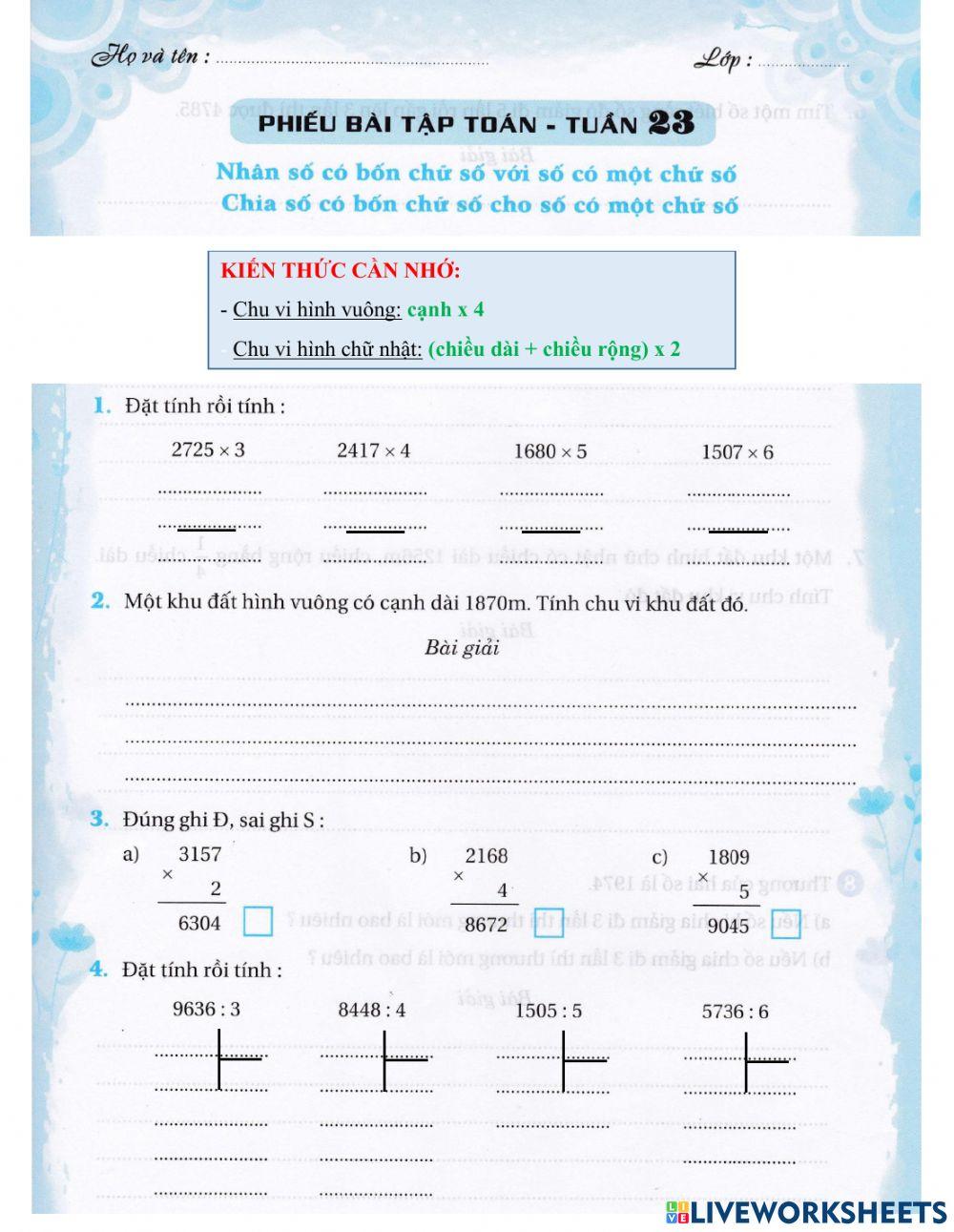 Phiếu ôn tập tuần 23