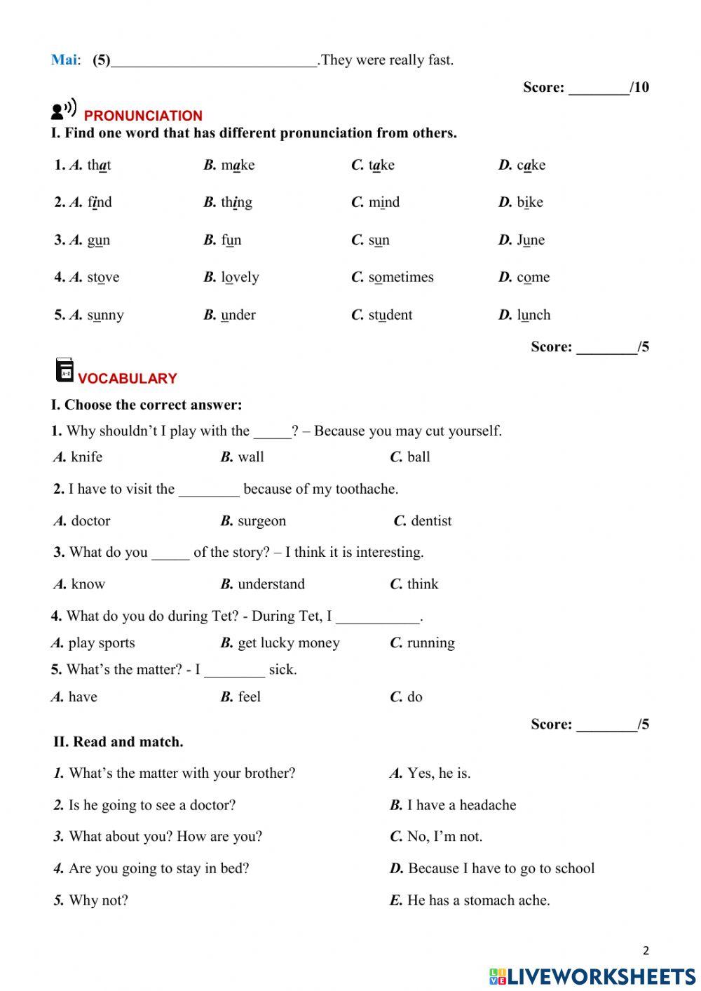 Đề kiểm tra giữa kì II Grade 5