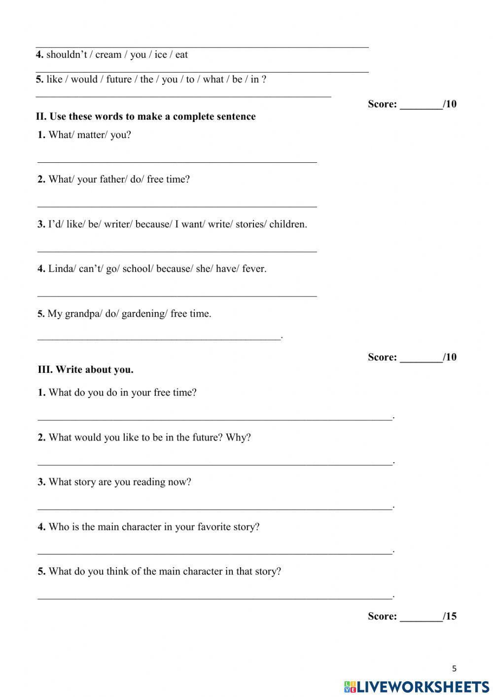 Đề kiểm tra giữa kì II Grade 5