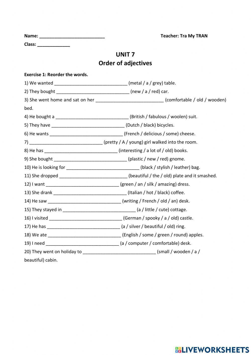 GE3 - U7 - Order of adjectives