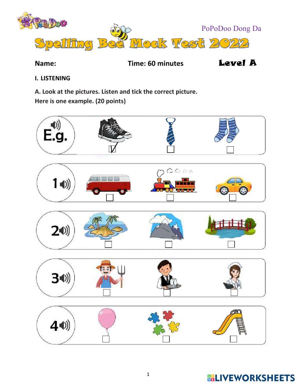 Spelling bee mock test 2022 - Level A