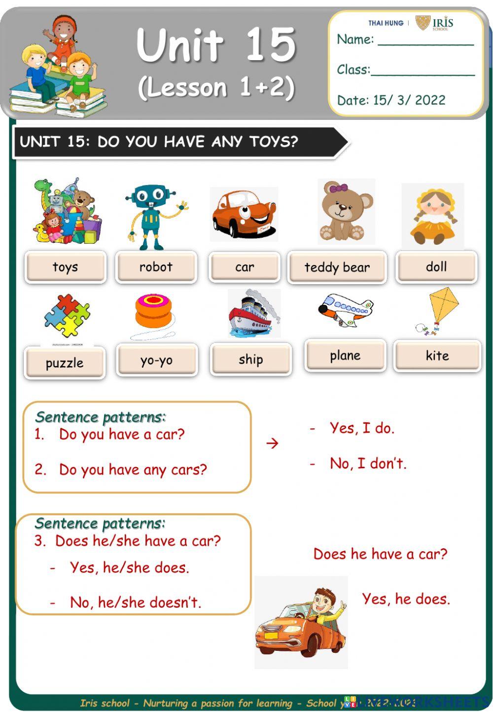 Unit 15: Do you have any toys?