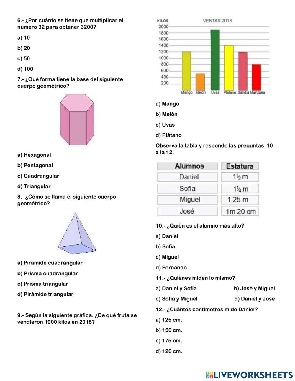 Examen trimestral de matemáticas