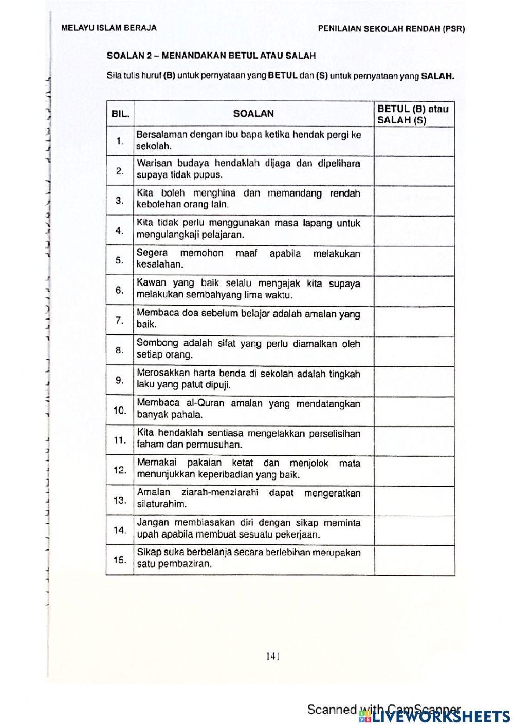 SBA 1 2022 MELAYU ISLAM BERAJA (PART 2) online exercise for | Live