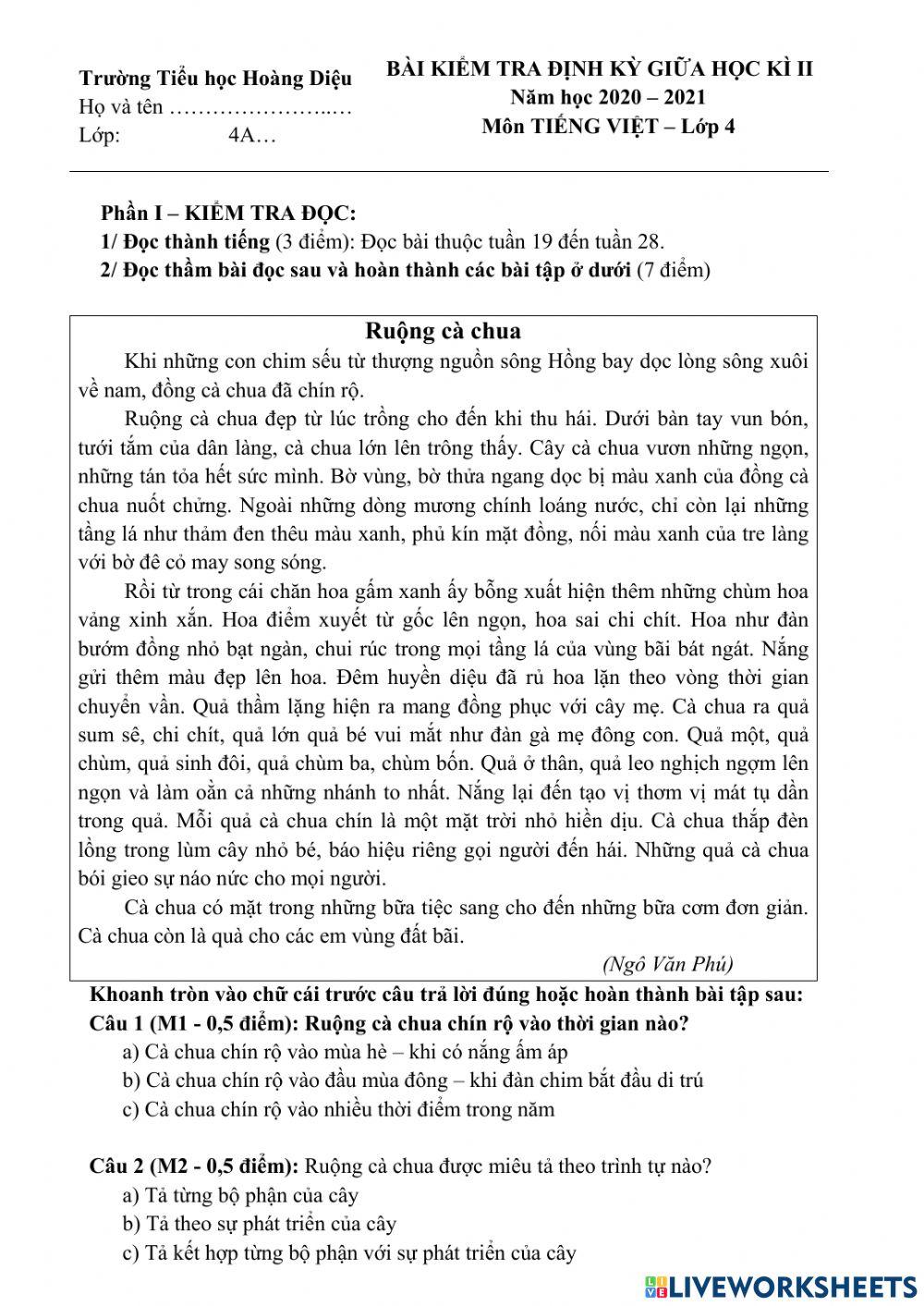 Ôn tập TV giữa kì 2