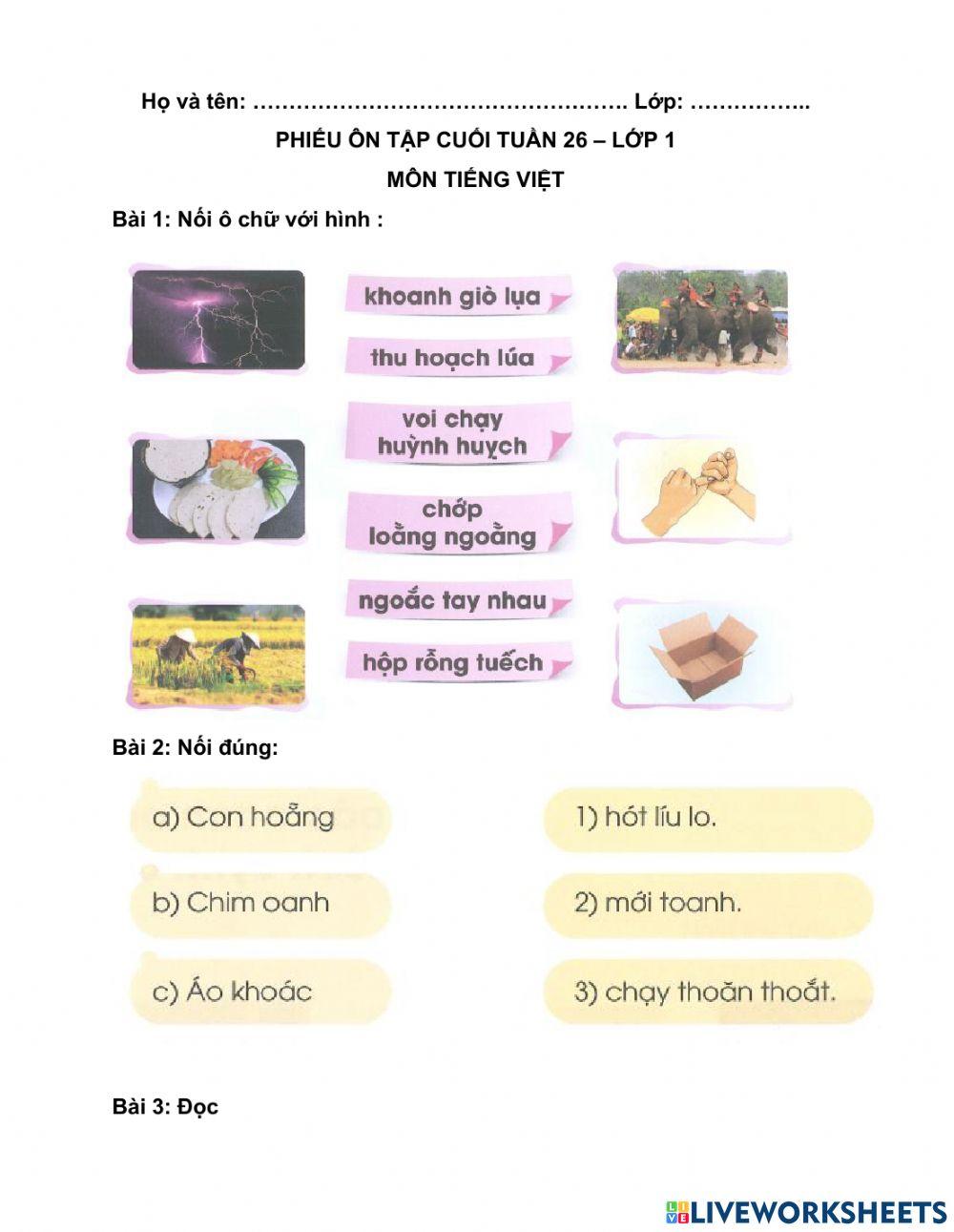 Ôn tập cuối tuần môn TV - Tuần 26