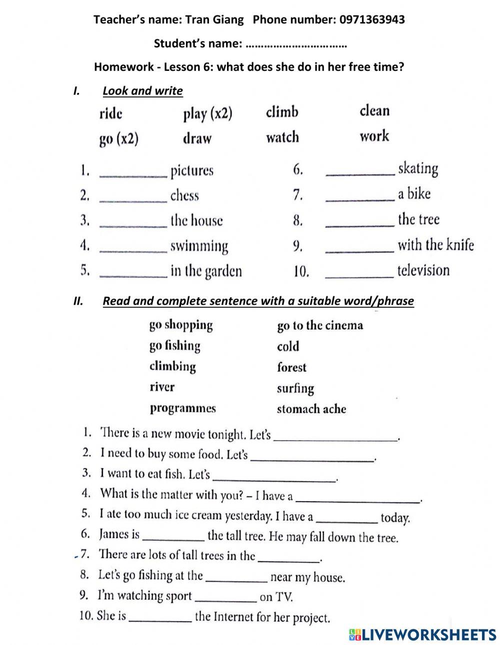 G5. 6. WHAT DOES SHE DO IN HER FREE TIME