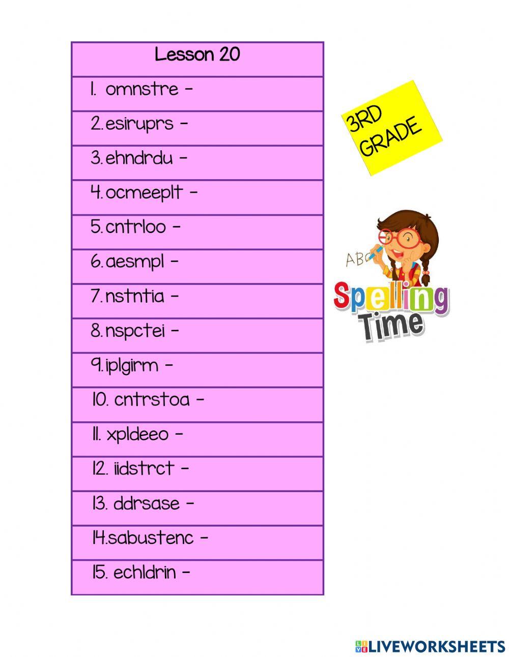 Lesson 20 Unscramble 3rd Grade