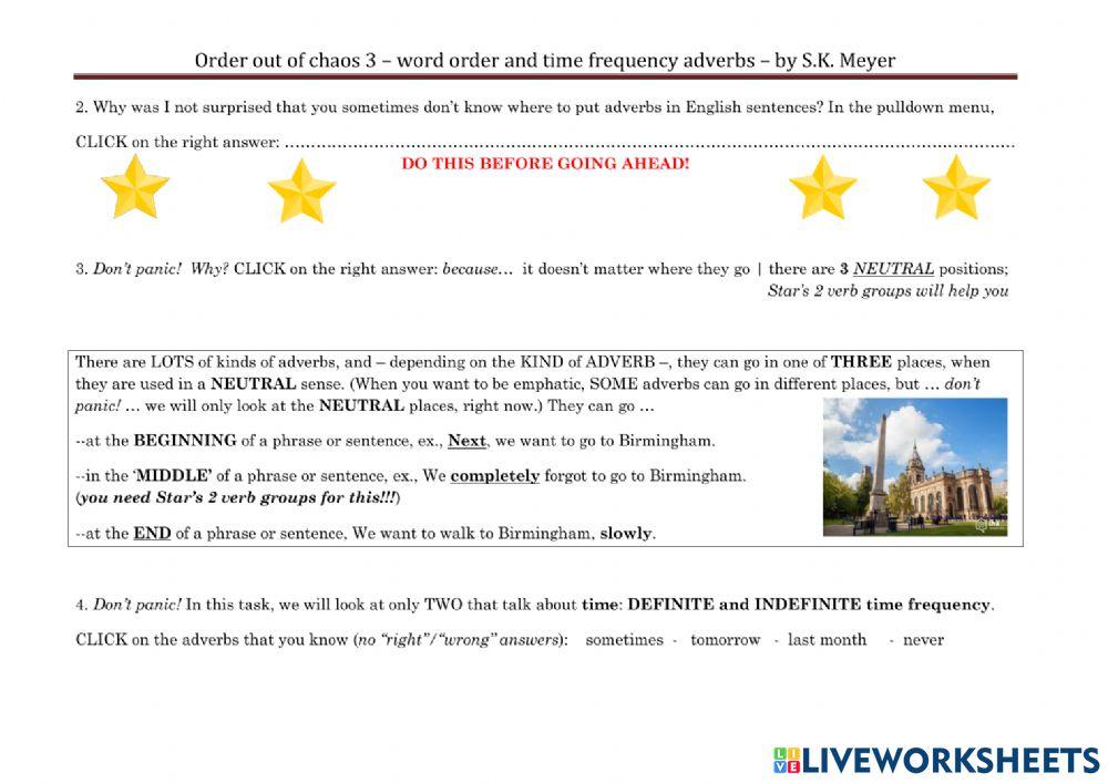 SMT-order out of chaos 3-word order with definite and indefinite time frequency adverbs